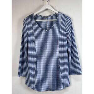 Habitat Womens Blue & White Striped V-Neck 3/4 Sleeve Tunic Top Small Stretch